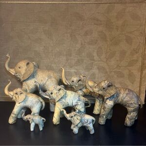 Philippines 1950s Hand Molded Crushed Oyster Shell Elephant Sculptures Herd of 7